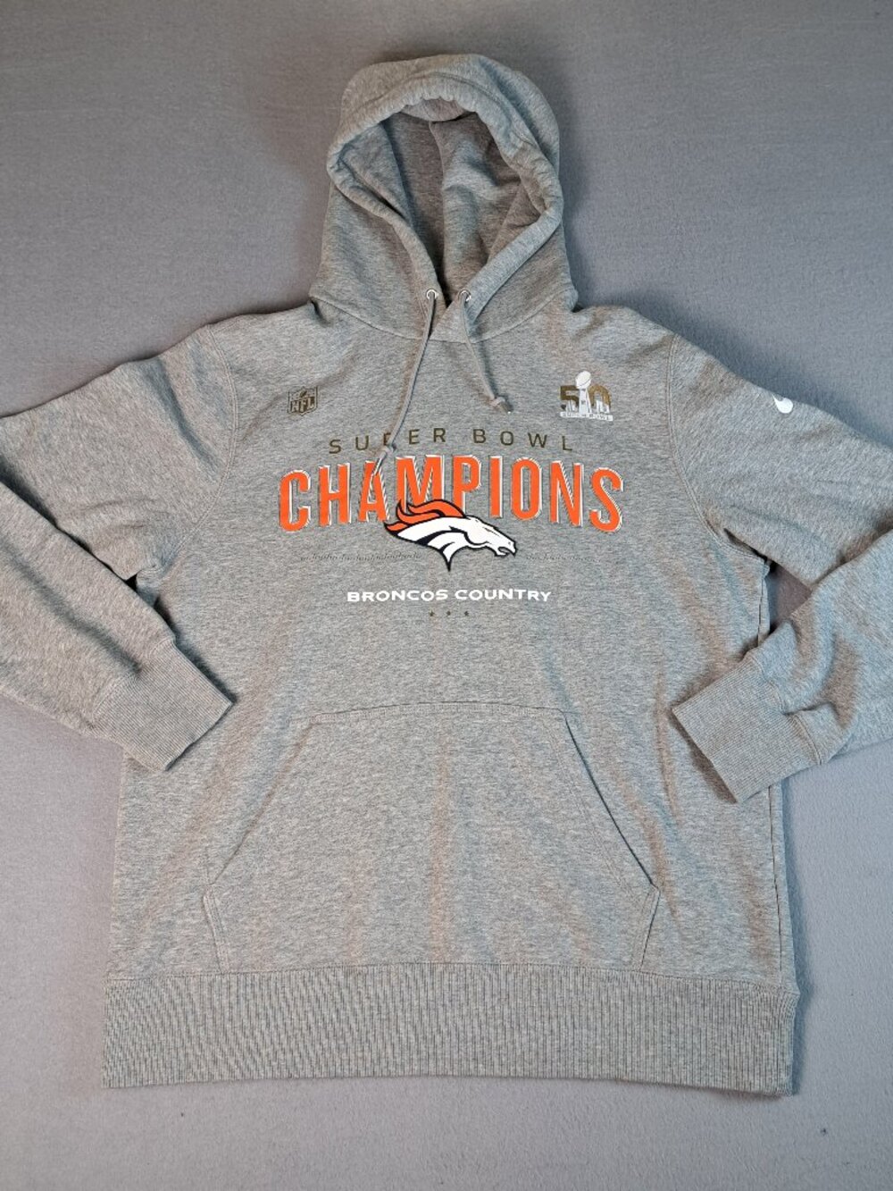 Denver Broncos Gray Nike Superbowl 50 Hoodie Men's Large